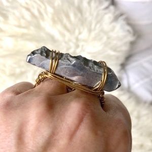 Silver Stonewith Brass Metal  Double Finger Ring